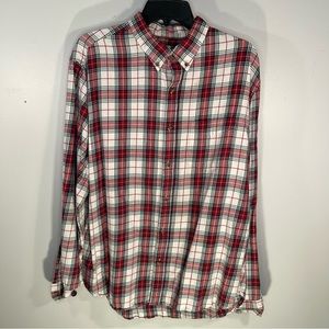 Old Navy red white blue plaid light flannel shirt XL slim fit button down